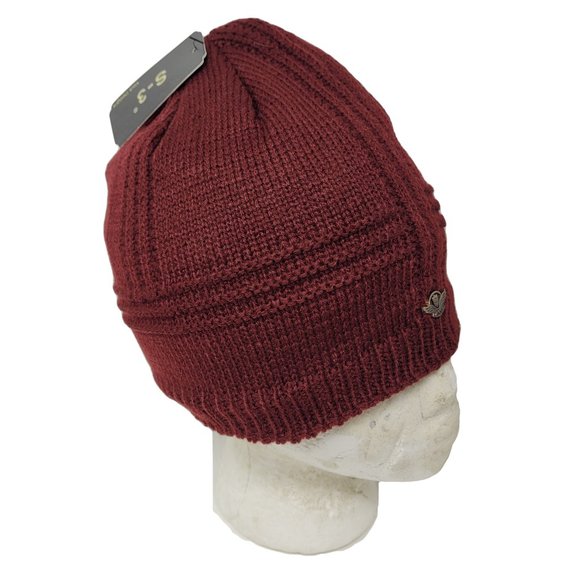 Men's Warm Winter Beanie Hat, Dark Red - Picture 2 of 4